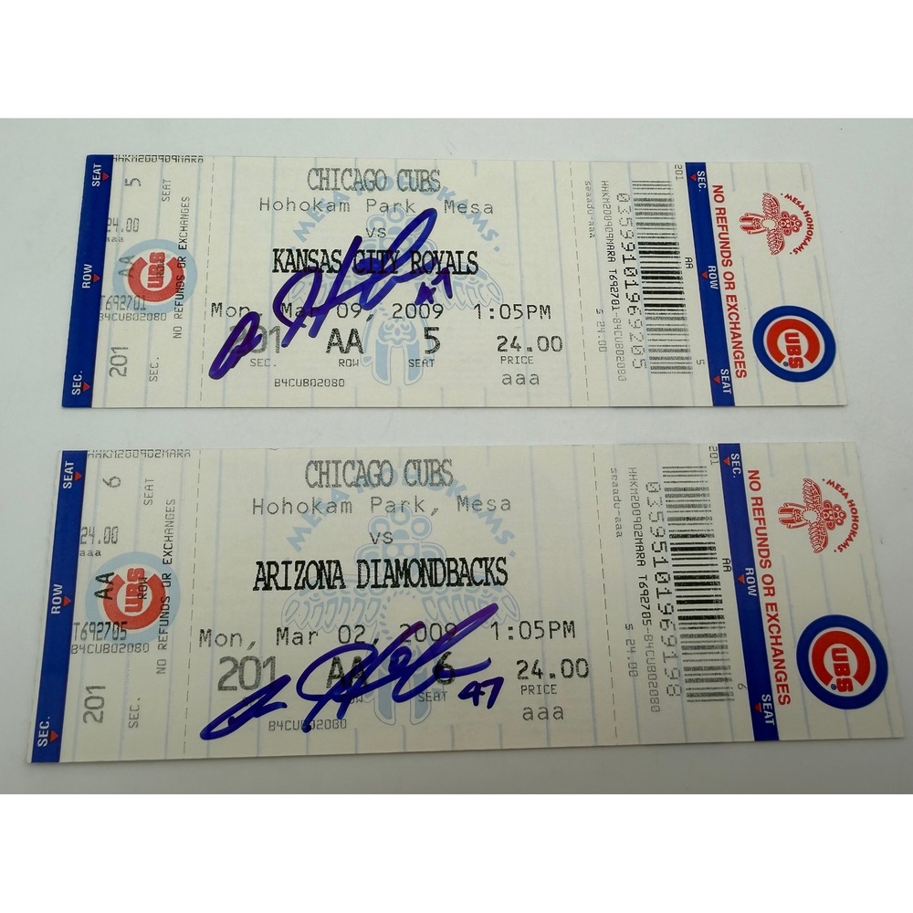 2009 Chicago Cubs Spring Training Autographed Tickets Aaron Heilman No 47 Lot 2